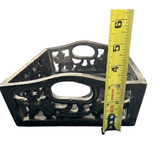 Black Carved Weathered Wood Box Tray Open work Handles Leaves Vine 12 x 8 x 3" - Picture 9 of 11